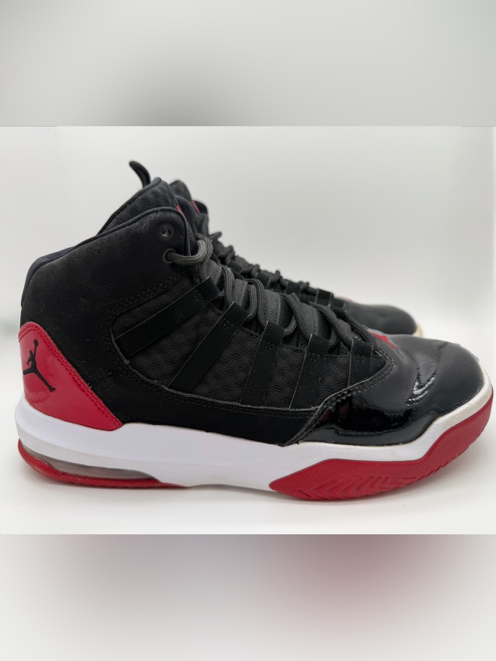 Kids Air Jordan Max Auro Black and Red High-Top Athletic Sneakers